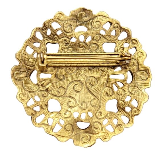 1928 Brand Gold Tone Scalloped Maltese Cross Design Round Aventurine Pin, K646 - Picture 5 of 8